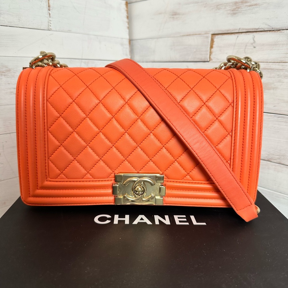 Chanel Medium Boy Bag in Tangerine Quilted Lambskin Leather